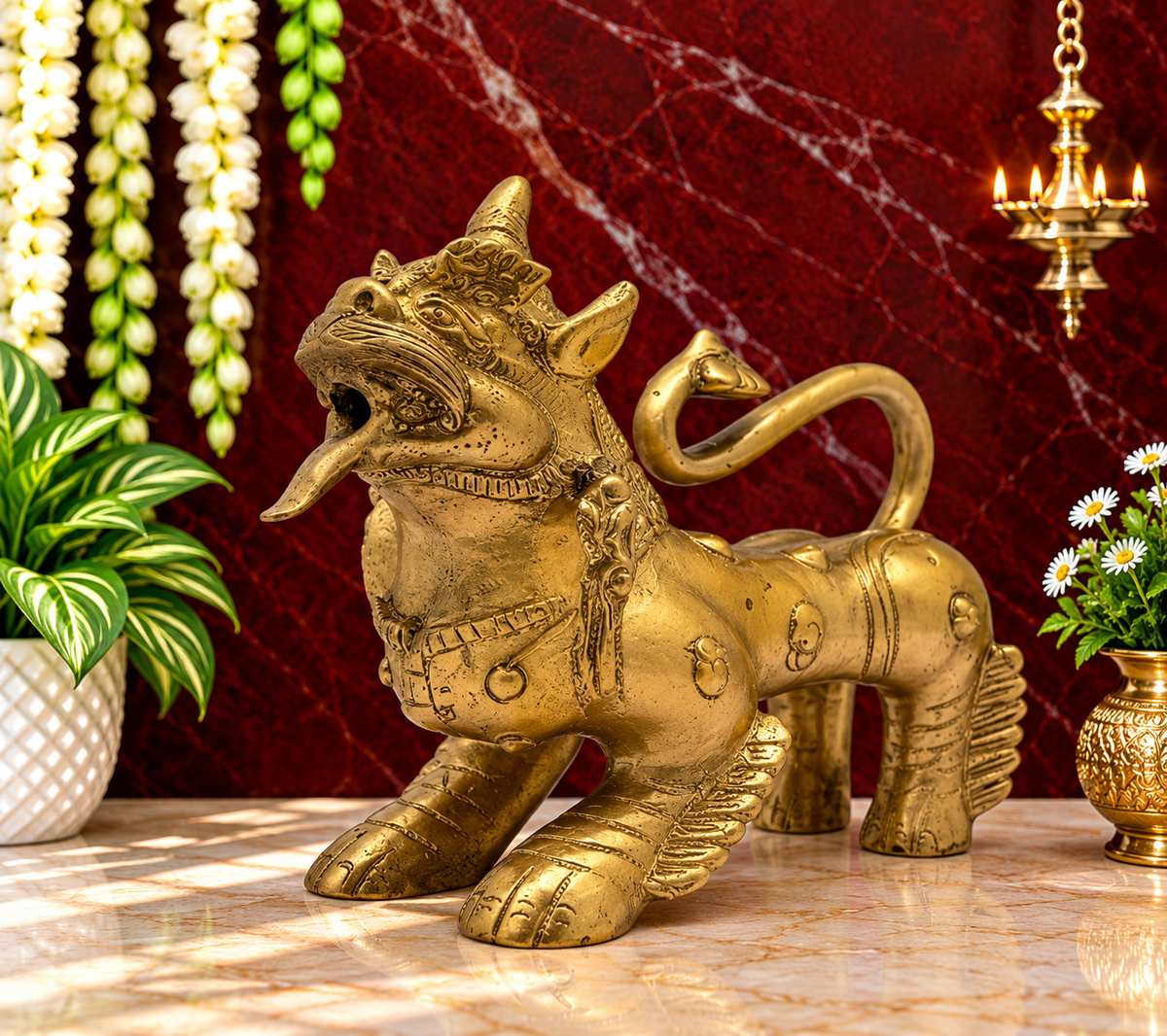 Brassaura® Brass Foo Dogs Pair Idol | Handcrafted Guardian Lion Statues | Height 4.7 Inches & Weight 2 Kgs