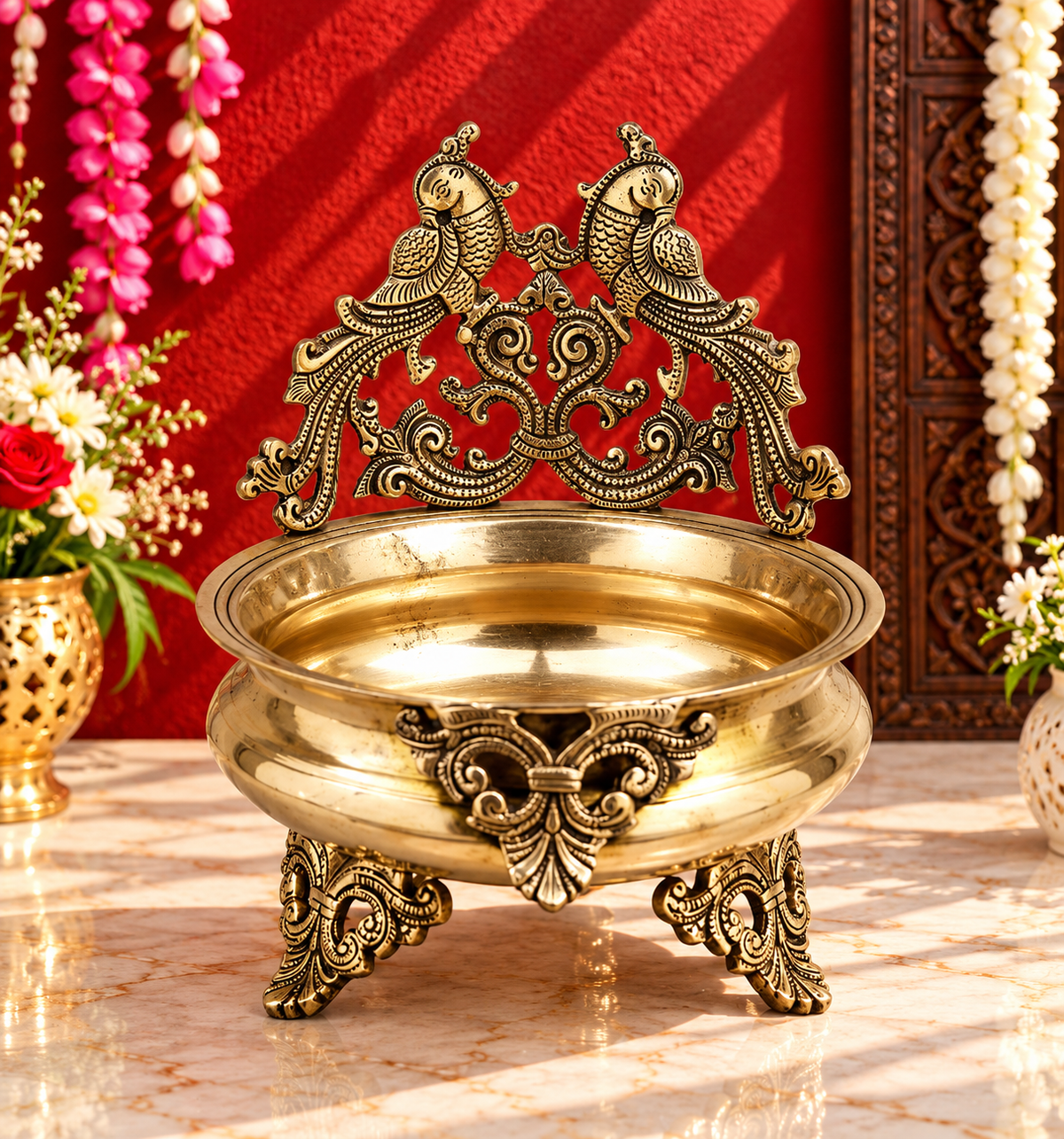 Brassaura® Brass Urli with Antique Golden Polish Finish | Pure Superfine Brass Handcrafted Murti | Brass Statue for Home Temple, Pooja Room | Height 10.5 Inches | Weight 3.6 Kgs