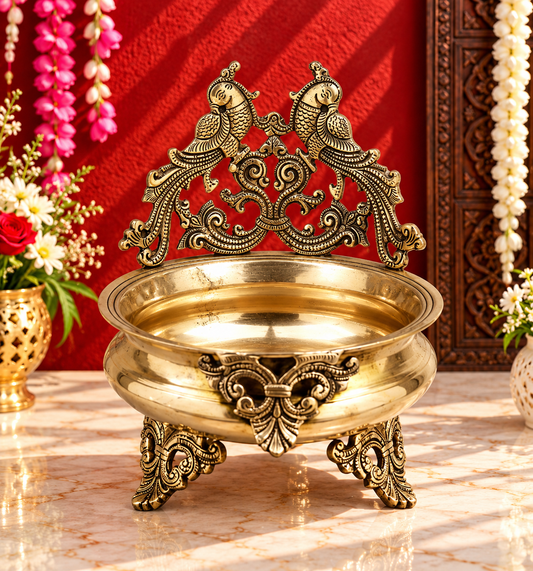 Brassaura® Brass Urli with Antique Golden Polish Finish | Pure Superfine Brass Handcrafted Murti | Brass Statue for Home Temple, Pooja Room | Height 10.5 Inches | Weight 3.6 Kgs