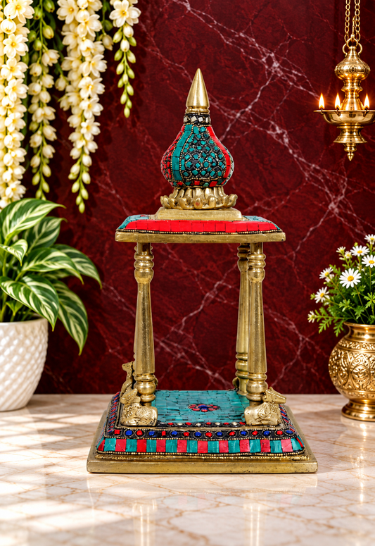 Brassaura™ ब्रास मंदिर मूर्ति - ऊँचाई 14.4 इंच और वज़न 4.3 किलोग्राम | पारंपरिक पूजा कक्ष सजावट