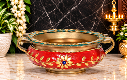 Brassaura® Brass Urli with Traditional Handcrafted Multi-Tone Finish | Pure Superfine Brass Handcrafted Murti | Brass Statue for Home Temple, Pooja Room | Height 2 Inches | Weight 0.5 Kgs