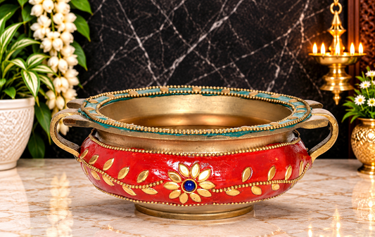 Brassaura® Brass Urli with Traditional Handcrafted Multi-Tone Finish | Pure Superfine Brass Handcrafted Murti | Brass Statue for Home Temple, Pooja Room | Height 2 Inches | Weight 0.5 Kgs