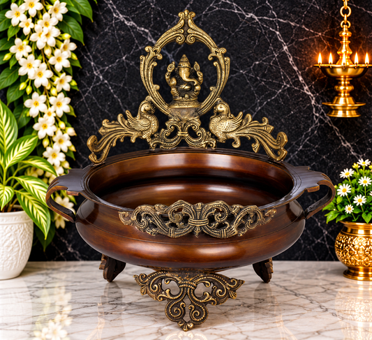 - abundance, and the removal of obstacles TITLE                Brassaura® Ganesha Brass Urli with Hand-Finished Detailing Finish | Pure Superfine Brass Handcrafted Murti | Brass Statue for Home Temple, Pooja Room | Height 14 Inches | Weight 7 Kgs