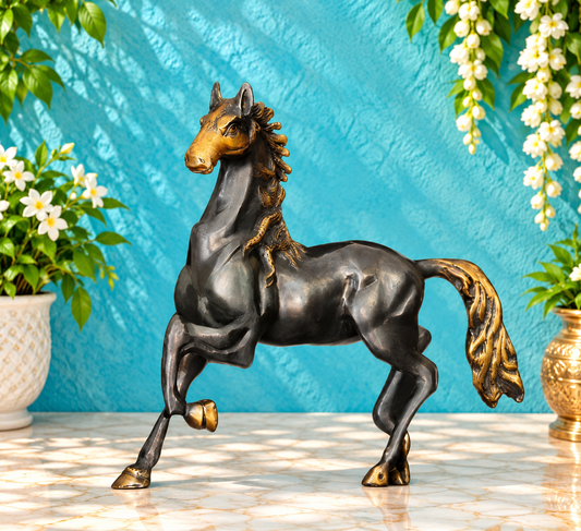 Brassaura® Vintage Brass Horse Sculpture | Handcrafted Decorative Showpiece | Height 10.5 Inches & Weight 2.74 Kgs