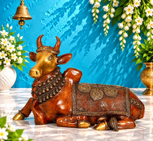 Brassaura® Brass Nandi Statue | Pure Superfine Brass Handcrafted Murti | Brass Statue for Home Temple, Pooja Room | Height 17.5 Inches | Weight 17.53 Kgs