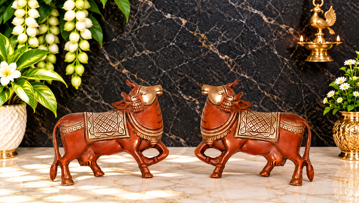 Brassaura® Pair of Brass Nandi Wall Hangings with Premium Brass Finish | Pure Superfine Brass Handcrafted Murti | Brass Statue for Home Temple, Pooja Room | Height 4 Inches | Weight 0.83 Kgs