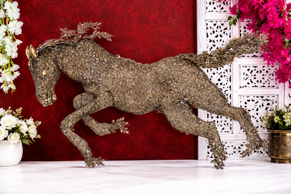 Brassaura® Brass Galloping Horse Wall Hanging Sculpture with Handcrafted Artistic Brass Finish & Leaf Detailing | Pure Superfine Brass Handcrafted Murti | Brass Statue for Home Temple, Pooja Room | Height 42.52 Inches | Weight 22.9 Kgs