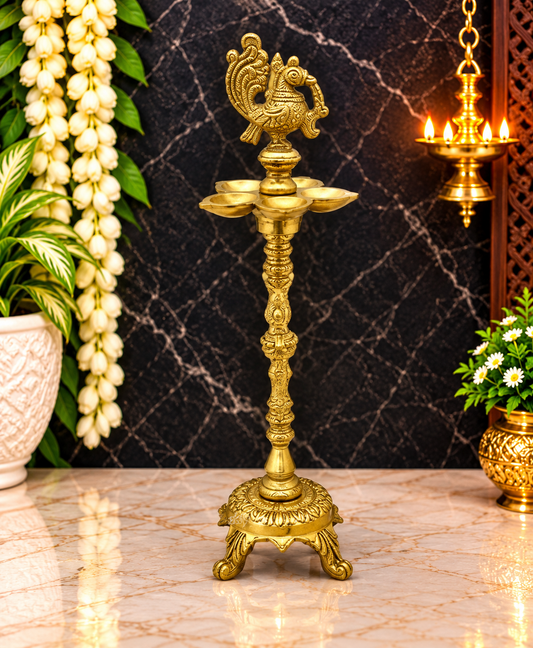 Brassaura® Brass Peacock Diya Statue | Pure Superfine Brass Handcrafted Murti | Brass Statue for Home Temple, Pooja Room | Height 11.8 Inches | Weight 1.2 Kgs