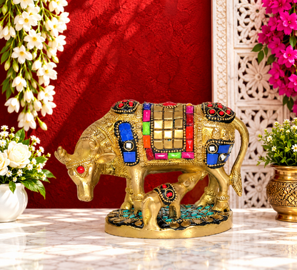 ब्रासोरा® वृंदावन वेणुगोपाल कृष्ण पीतल की प्रतिमा मोर के साथ | एंटीक नीला और सुनहरा रंग | ऊँचाई 20 इंच