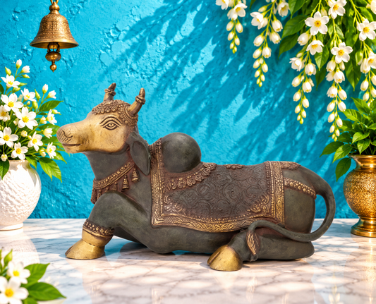 Brassaura® Brass Nandi Statue | Pure Superfine Brass Handcrafted Murti | Brass Statue for Home Temple, Pooja Room | Height 8.1 Inches | Weight 7.69 Kgs