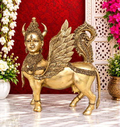 Brassaura™ दिव्य कामधेनु | पीतल में पवित्र मनोकामना पूर्ण करने वाली गाय | ऊंचाई 46 इंच और वजन 140 किलोग्राम
