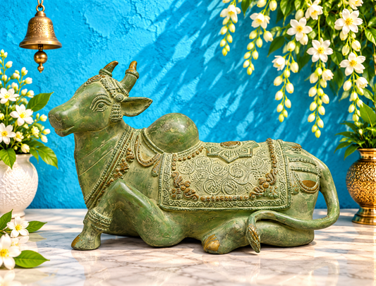 Brassaura® Pure Brass Nandi Statue | Pure Superfine Brass Handcrafted Murti | Brass Statue for Home Temple, Pooja Room | Height 7 Inches | Weight 5.46 Kgs