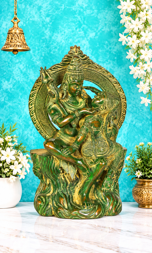 Brassaura® Shiv Parvati Brass Statue | Pure Superfine Brass Handcrafted Murti | Brass Statue for Home Temple, Pooja Room | Height 12.8 Inches | Weight 7.70 Kgs