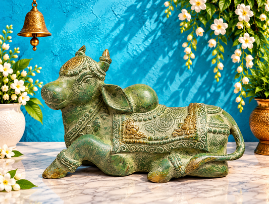 Brassaura® Pure Brass Nandi Statue | Pure Superfine Brass Handcrafted Murti | Brass Statue for Home Temple, Pooja Room | Height 5 Inches | Weight 2.8 Kgs