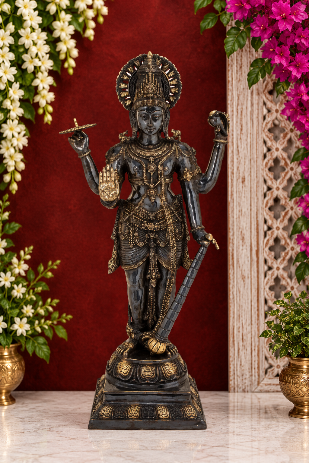 Brassaura® Brass Vishnu Statue | Height 41 Inches & Weight 32.40 kg