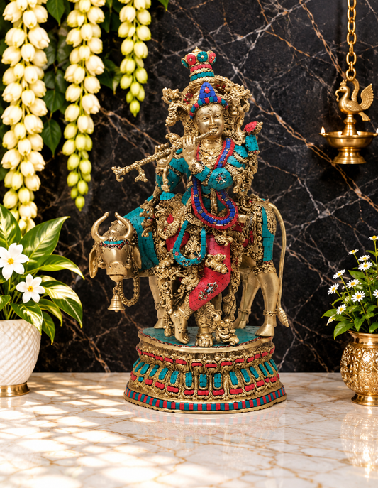 Brassaura® ब्रास कृष्ण नंदी प्रतिमा | ऊंचाई 29 इंच और वज़न 31.20 किलोग्राम