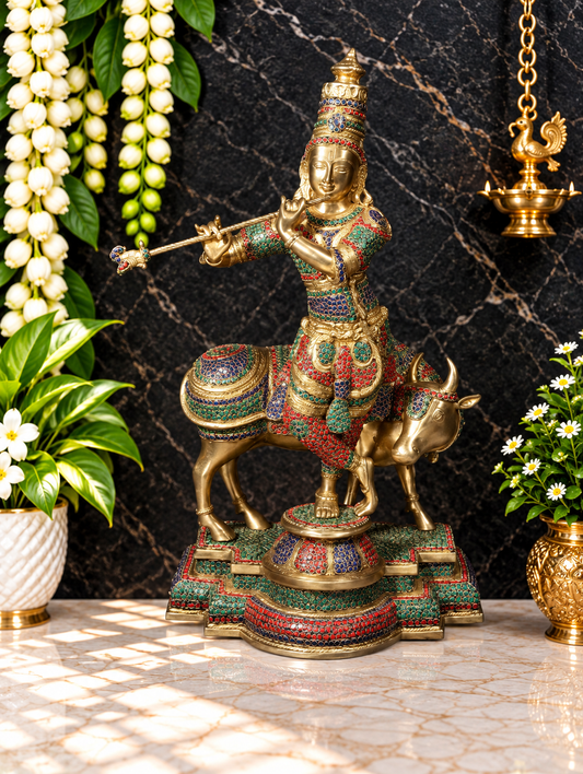 ब्रासौर® पीतल की कृष्ण नंदी प्रतिमा | ऊंचाई 25 इंच और वजन 24.90 किग्रा