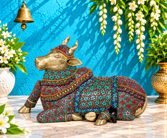 Brassaura® घर की सजावट और मंदिर के लिए पीतल नंदी प्रतिमा | ऊँचाई 21.7 इंच और वज़न 37.30 किलोग्राम