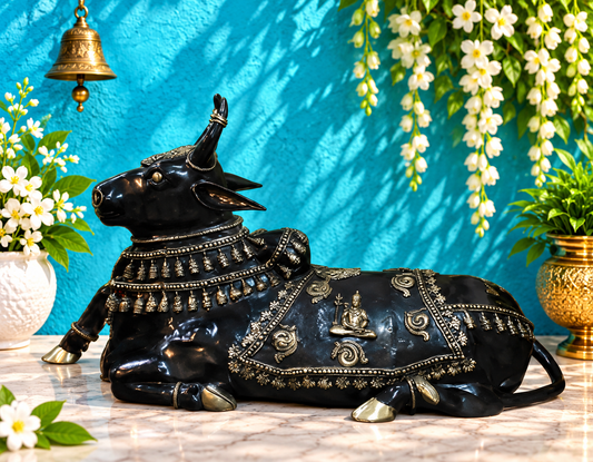 Brassaura® Pure Brass Nandi Statue | Pure Superfine Brass Handcrafted Murti | Brass Statue for Home Temple, Pooja Room | Height 44 Inches | Weight 150 Kgs