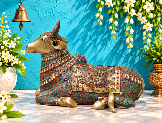 Brassaura® Pure Brass Nandi Statue | Pure Superfine Brass Handcrafted Murti | Brass Statue for Home Temple, Pooja Room | Height 36 Inches | Weight 130 Kgs