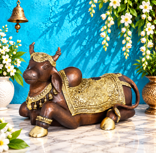Brassaura® Brass Nandi Statue | Pure Superfine Brass Handcrafted Murti | Brass Statue for Home Temple, Pooja Room | Height 8.1 Inches | Weight 7.69 Kgs