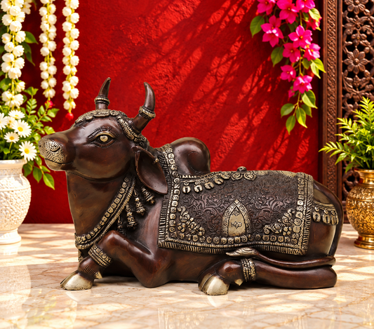 ब्रेसौरा® डिवाइन नंदी महाराज ब्रास प्रतिमा | भगवान शिव का पवित्र वाहन | ऊँचाई 10 इंच