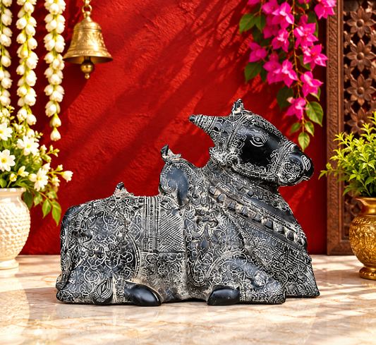 Brassaura® Lord Nandi Brass Statue with Intricate Engraving | Sacred Companion of Lord Shiva | Height 5.5 Inches & Weight 5.3 Kgs