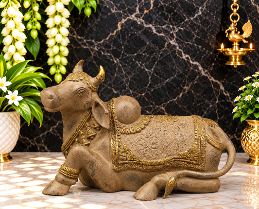 Brassaura® Sacred Nandi Brass Statue with Antique Finish | Divine Mount of Lord Shiva | Height 14 Inches & Weight 19.1 Kgs