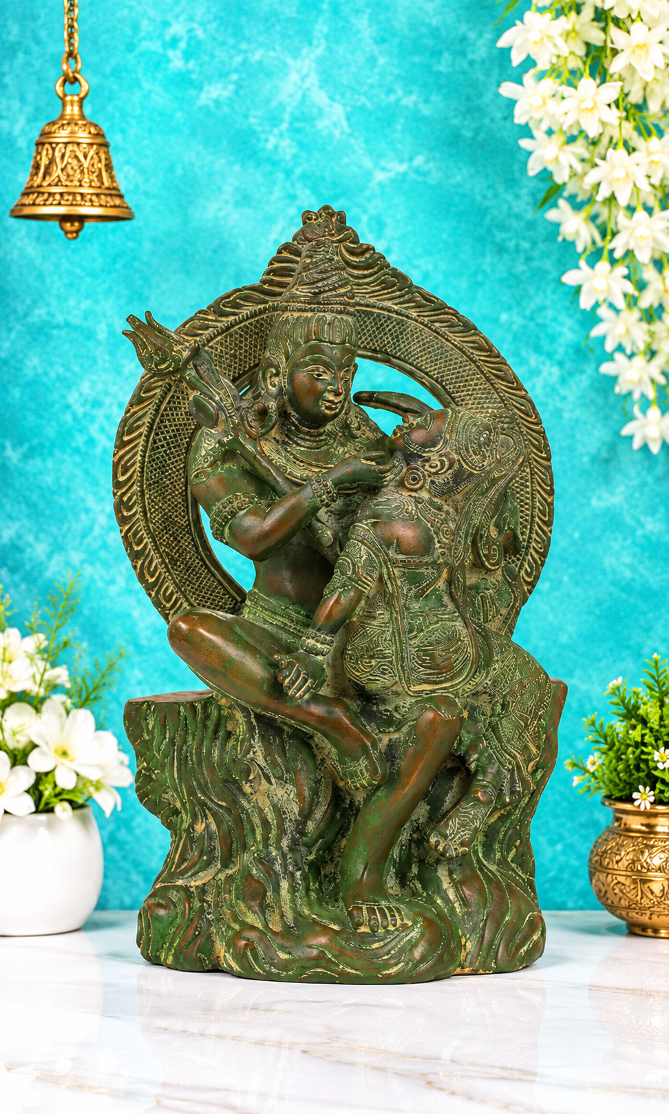 ब्रैसॉरा® पीतल की शिव पार्वती प्रतिमा | ऊंचाई 12.8 इंच और वज़न 7.70 किलोग्राम
