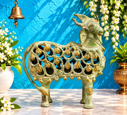 Brassaura® Pure Brass Nandi Statue | Pure Superfine Brass Handcrafted Murti | Brass Statue for Home Temple, Pooja Room | Height 8.5 Inches | Weight 2.22 Kgs