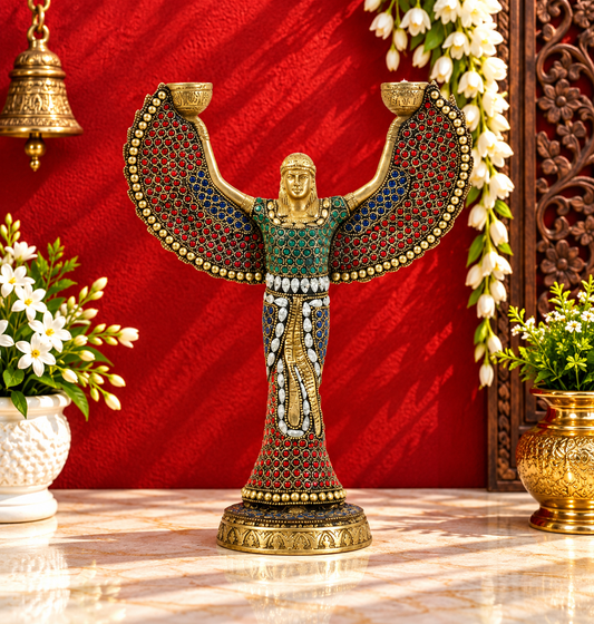 Brassaura® Brass Decorative Candle Holder | Pure Superfine Brass Handcrafted Murti | Brass Statue for Home Temple, Pooja Room | Height 12 Inches | Weight 2.57 Kgs