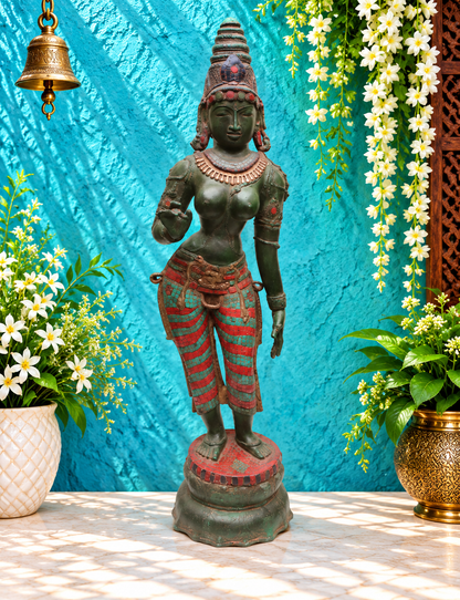 Brassaura® Devi Parvati Standing Sculpture | Brass with Inlay Work | Height 44 Inches