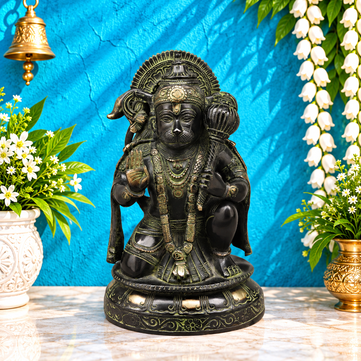ब्रासोरा® वृंदावन वेणुगोपाल कृष्ण पीतल की प्रतिमा मोर के साथ | एंटीक नीला और सुनहरा रंग | ऊँचाई 20 इंच