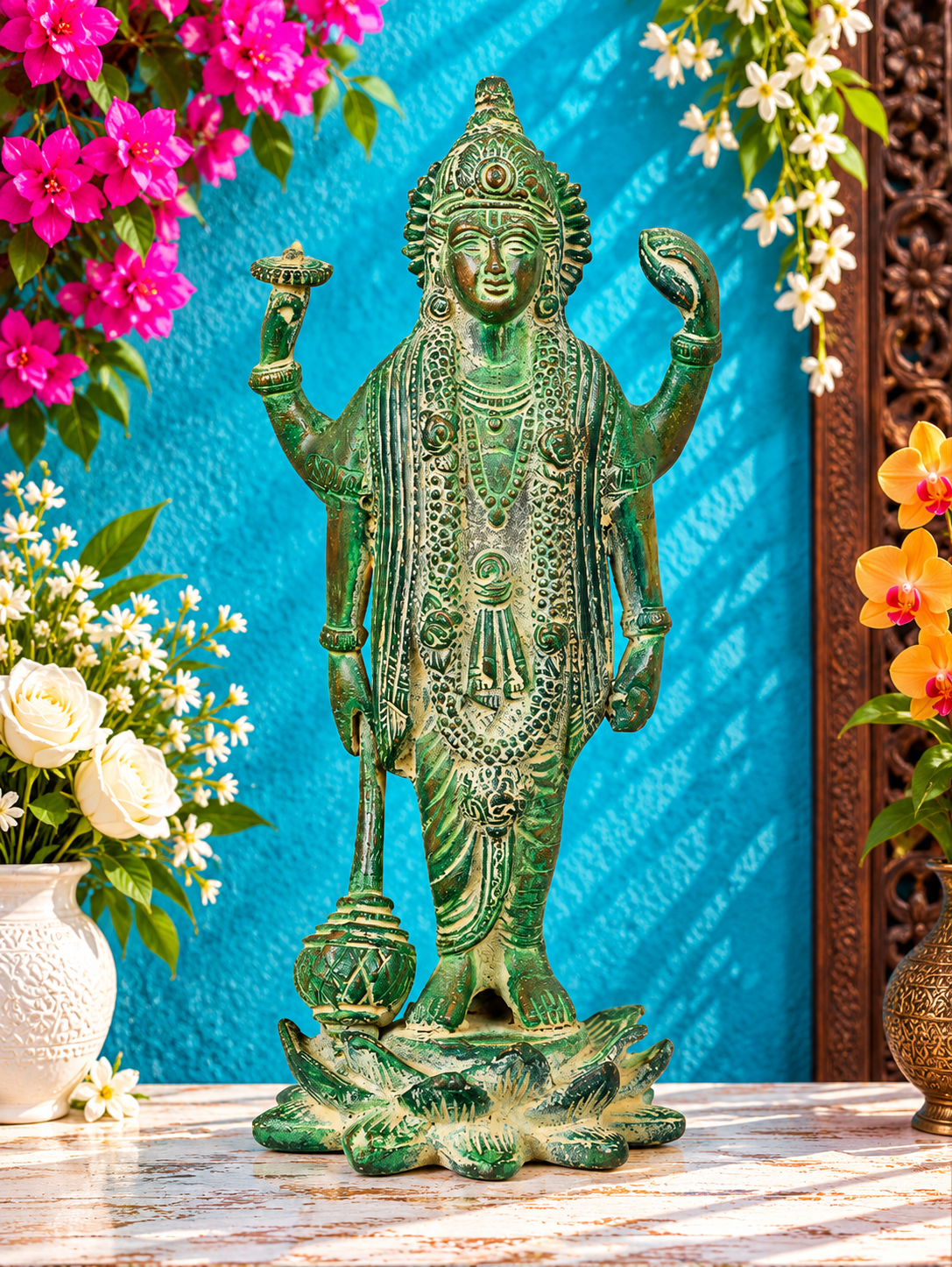ब्रसौरा® भगवान विष्णु प्रतिमा | शुद्ध पीतल | ऊँचाई 8 इंच और वज़न 1.30 किलोग्राम