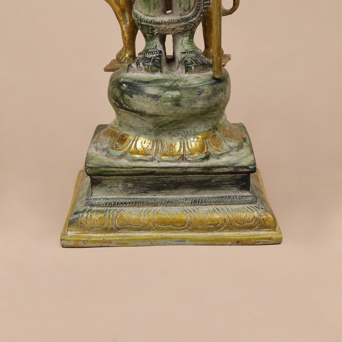 Brassaura® Lord Bhairava Standing Idol with Green & Golden Patina Finish | Pure Superfine Brass Handcrafted Murti | Brass Statue for Home Temple, Pooja Room | Height 17.5 Inches | Weight 8.32 Kgs