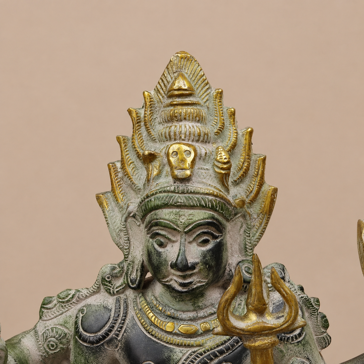 Brassaura® Lord Bhairava Standing Idol with Green & Golden Patina Finish | Pure Superfine Brass Handcrafted Murti | Brass Statue for Home Temple, Pooja Room | Height 17.5 Inches | Weight 8.32 Kgs