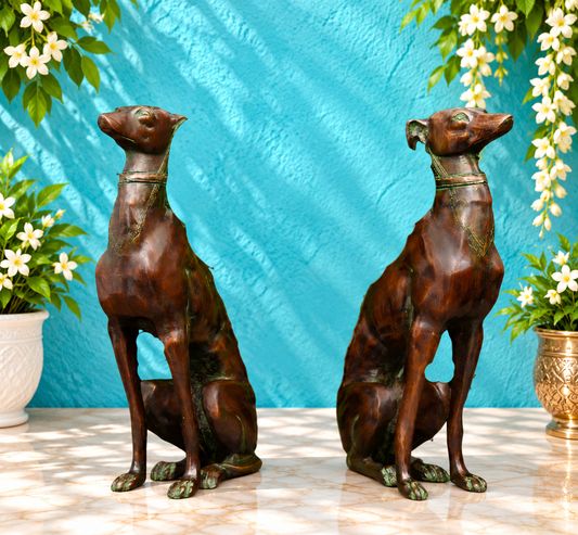 Brassaura® Pair of Art Deco Brass Greyhound Statues | Handcrafted Decorative Sculptures | Height 21.7 Inches & Weight 22.9 Kgs