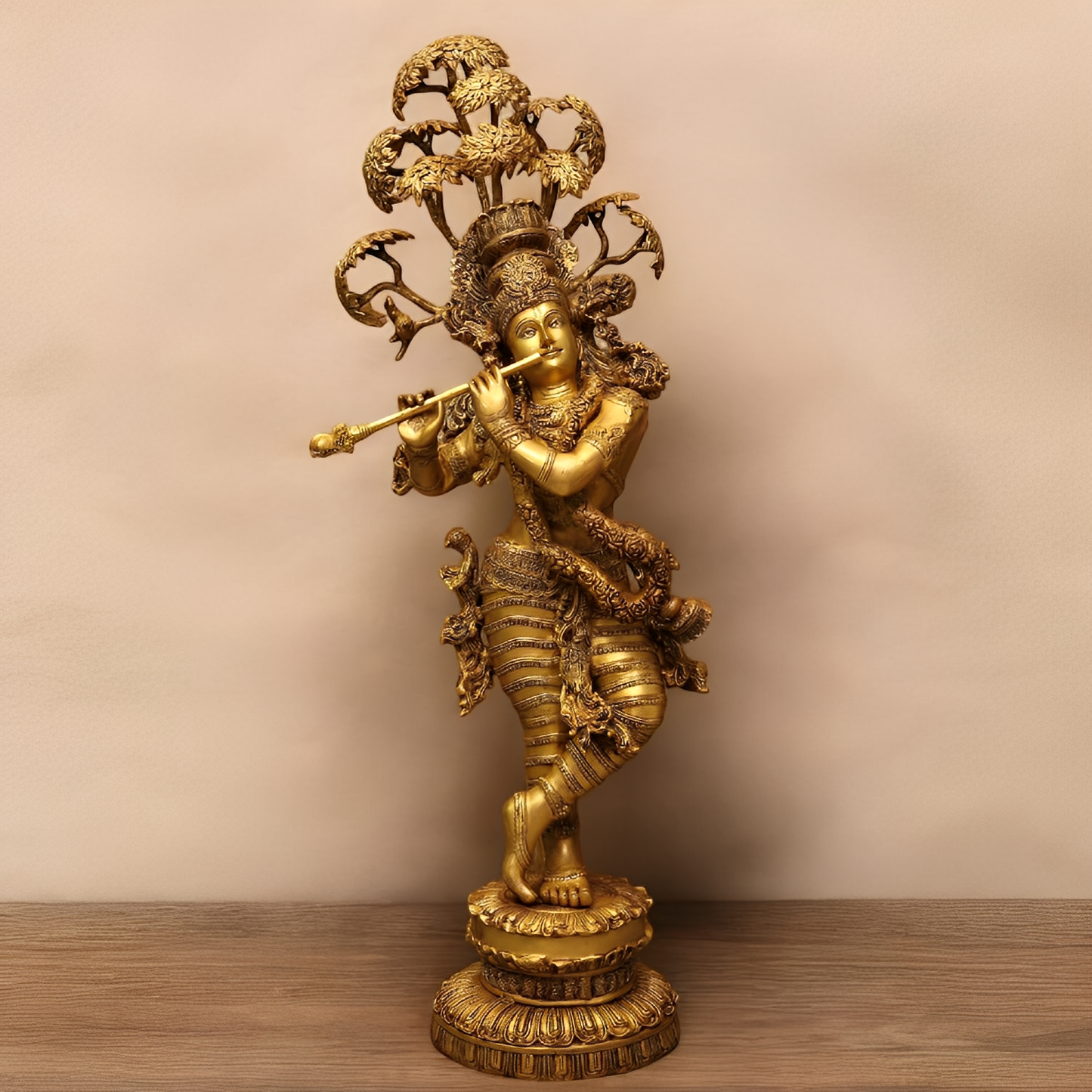 ब्रासौरा® ब्रास भगवान कृष्ण कदंब के पेड़ की मूर्ति के साथ | ऊंचाई 56 इंच और वजन 79 किलोग्राम