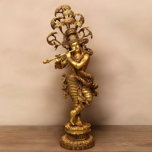 Brassaura® Brass Lord Krishna with Kadamba Tree Statue | Height 56 Inches & Weight 79 kg