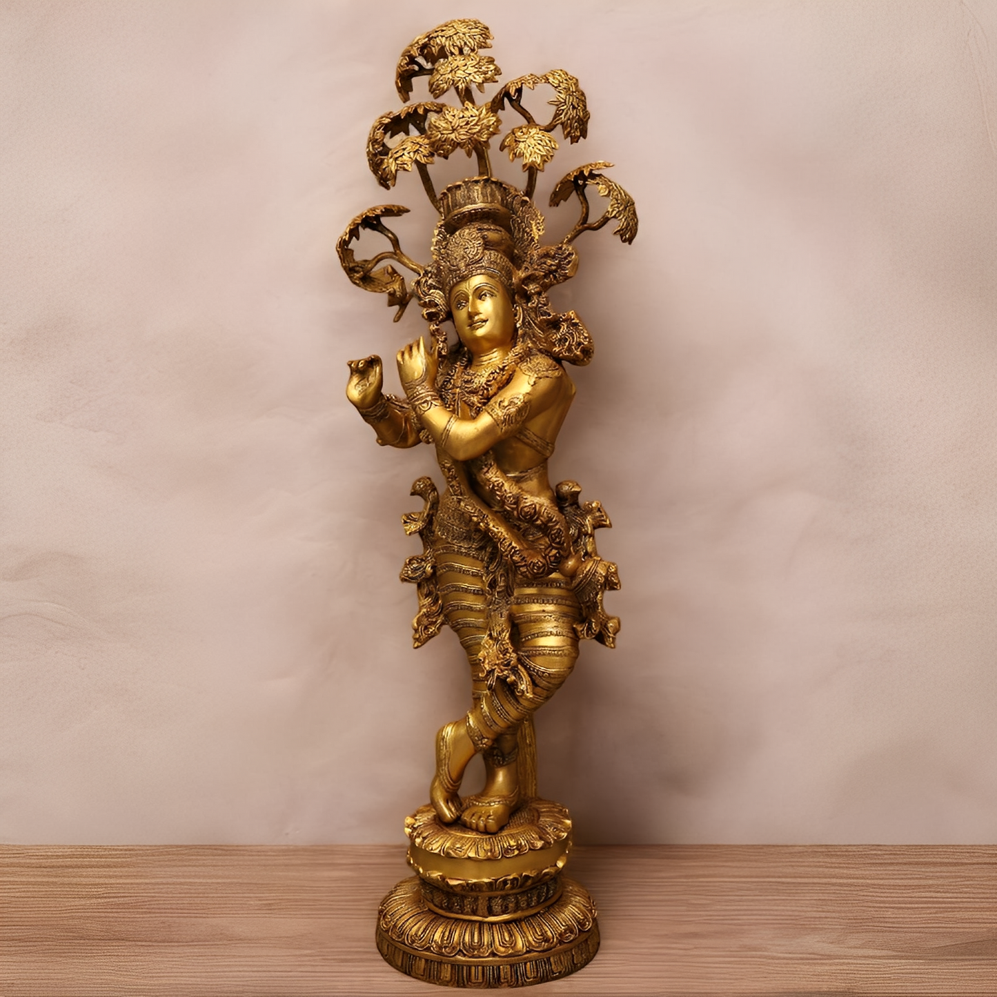 ब्रासौरा® ब्रास भगवान कृष्ण कदंब के पेड़ की मूर्ति के साथ | ऊंचाई 56 इंच और वजन 79 किलोग्राम