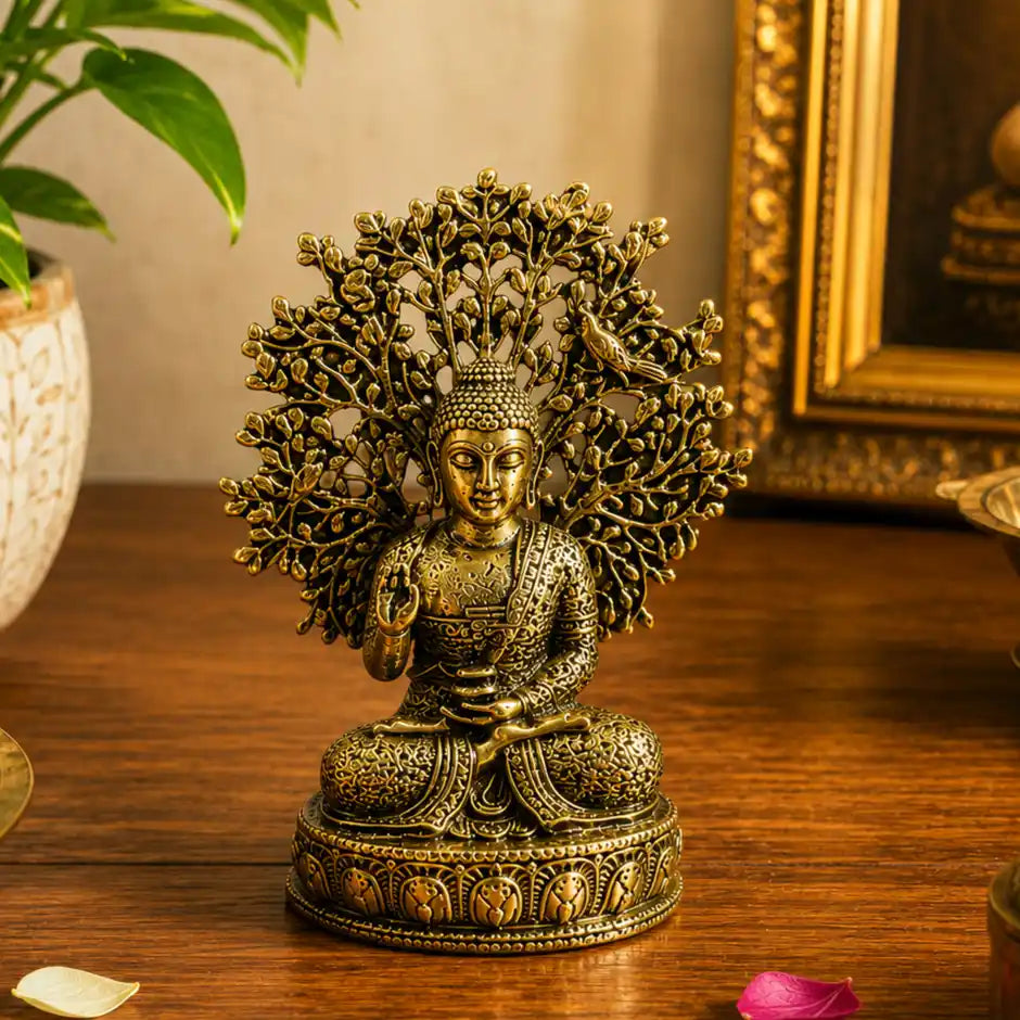 ब्रासोरा® वृंदावन वेणुगोपाल कृष्ण पीतल की प्रतिमा मोर के साथ | एंटीक नीला और सुनहरा रंग | ऊँचाई 20 इंच
