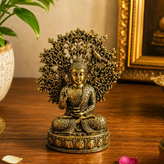Brassaura® Buddha Sitting Meditation Idol with Antique Finish | Pure Superfine Brass Handcrafted Murti | Brass Statue for Home Temple, Pooja Room | Height 2 Inches | Weight 0.030 gm