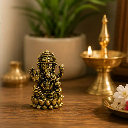 Brassaura® Ganesha Sitting Idol with Smooth Finish | Pure Superfine Brass Handcrafted Murti | Brass Statue for Home Temple, Pooja Room | Height 1.3 Inches | Weight 0.030 gm