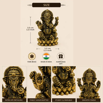 Brassaura® Ganesha Sitting Idol with Smooth Finish | Pure Superfine Brass Handcrafted Murti | Brass Statue for Home Temple, Pooja Room | Height 1.3 Inches | Weight 0.030 gm