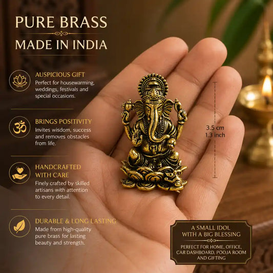 Brassaura® Ganesha Sitting Idol with Antique Finish | Pure Superfine Brass Handcrafted Murti | Brass Statue for Home Temple, Pooja Room | Height 1.3 Inches | Weight 0.020 gm