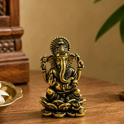 Brassaura® Ganesha Sitting Idol with Antique Finish | Pure Superfine Brass Handcrafted Murti | Brass Statue for Home Temple, Pooja Room | Height 1.3 Inches | Weight 0.020 gm