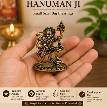 Brassaura® Hanuman Standing Idol with Antique Finish | Pure Superfine Brass Handcrafted Murti | Brass Statue for Home Temple, Pooja Room | Height 1.5 Inches | Weight