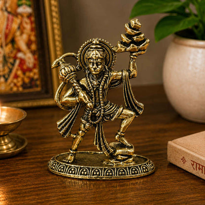 Brassaura® Hanuman Standing Idol with Antique Finish | Pure Superfine Brass Handcrafted Murti | Brass Statue for Home Temple, Pooja Room | Height 1.5 Inches | Weight