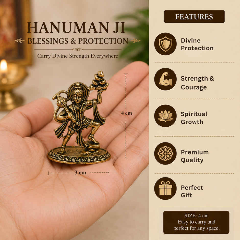 Brassaura® Hanuman Standing Idol with Antique Finish | Pure Superfine Brass Handcrafted Murti | Brass Statue for Home Temple, Pooja Room | Height 1.5 Inches | Weight