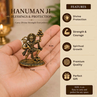 Brassaura® Hanuman Standing Idol with Antique Finish | Pure Superfine Brass Handcrafted Murti | Brass Statue for Home Temple, Pooja Room | Height 1.5 Inches | Weight